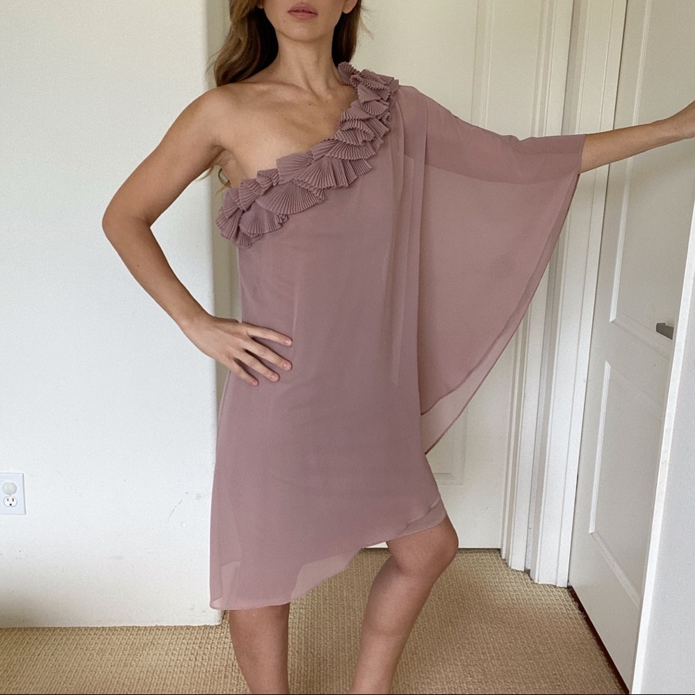 Max & Cleo one shoulder nude taupe dress